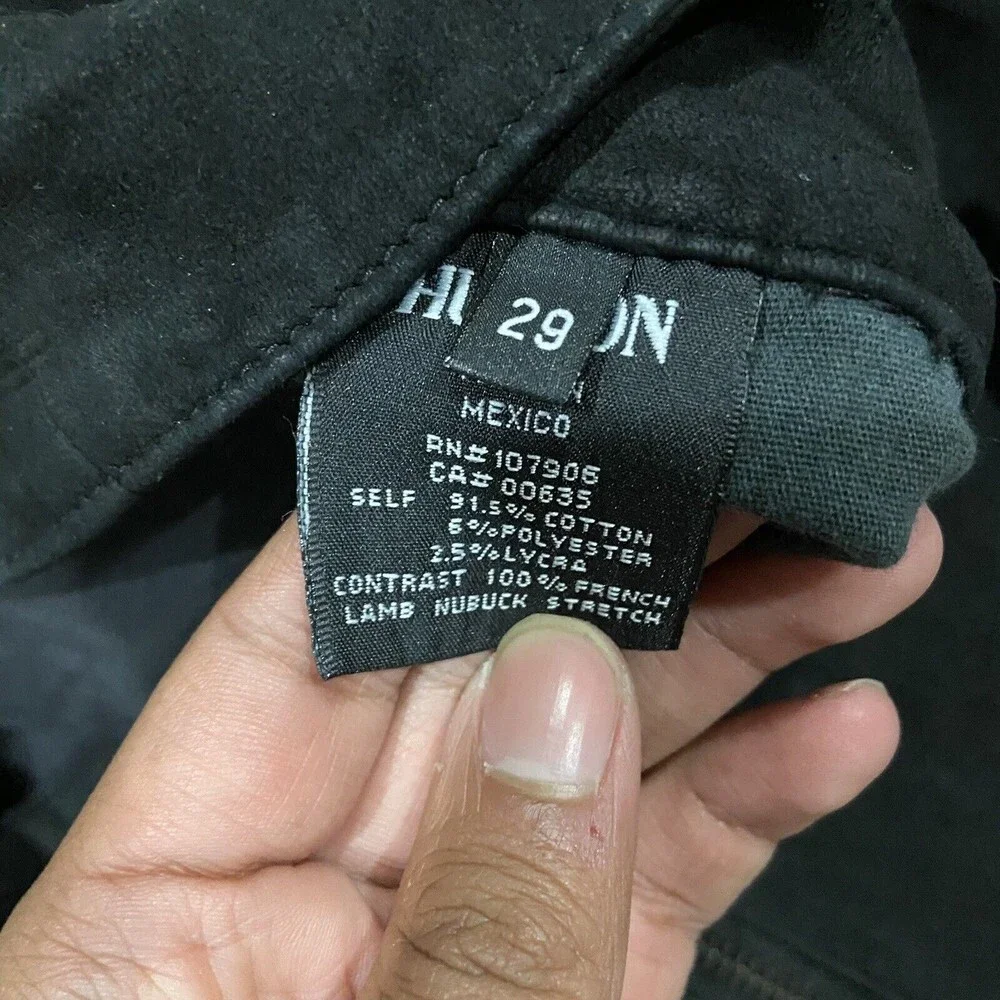Hudson Lamb Nubuck Leather Black Denim Asymetrical Kink Mini Skirt Size 28 $415 - Picture 6 of 6